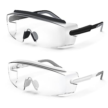 Anti Fog Safety Glasses Safety Goggles Over Glasses Protective Glasses with Anti Scratch Lenses Adjustable - color: 2 Pack (Black + White)