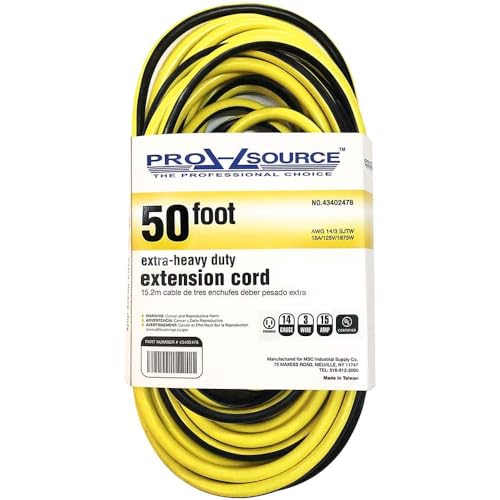 PRO SOURCE Extra Heavy-Duty 50-Foot Yellow & Black 14-Gauge Outdoor Extension Cord with Indicator Light - color: Yellow & Black