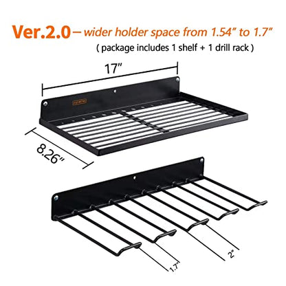 UU-Major Power Tool Organizer with Charging Station,Drill Holder Wall Mount,Garage Storage Shelves for Organization and Storage,Heavy Duty Pegboard Wall Organizer Set Solid Metal Black - style: 1shelf+1rack