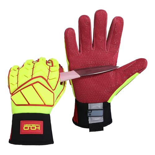 HANDLANDY Cut Resistant Work Gloves for Men with Touch screen, Utility Mechanic Gloves - color: Yellow Red, size: X-Large