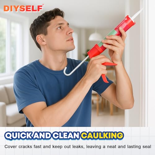 DIYSELF Caulk Gun, Heavy Duty Caulking Tool, 10:1 Thrust Ratio, Hand Caulking Gun for 10 oz Cartridges, Silicone Gun Compatible with Sealant, Acrylic, Latex, Adhesive, Butyl & More (Red) - color: Red