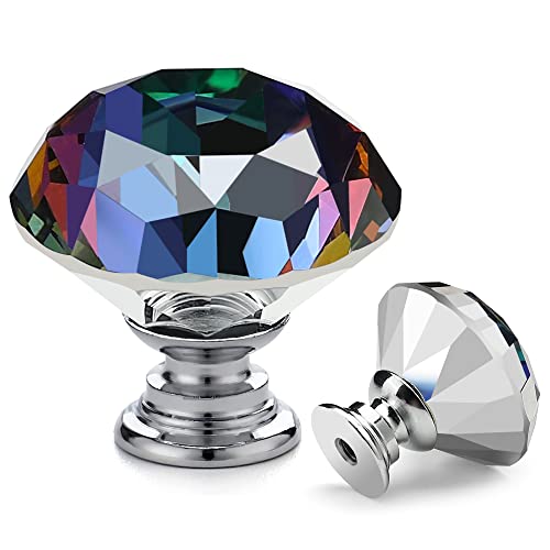 Ravinte 5 Pack Colorful Crystal Knobs for Dresser Drawers Glass Cabinet Knobs Diamond Shaped Drawer Knobs - 30 mm Knobs with Black Base - color: Colorful