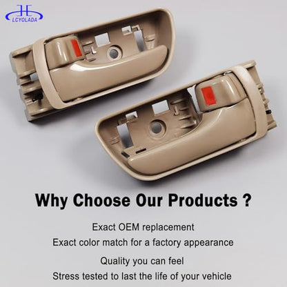 2Pcs Inside Interior Door Handles for Toyota Sienna 2004-2010, Front Left & Right Replaces 69206-AE010-E1,69205-AE010,Beige - color: Beige