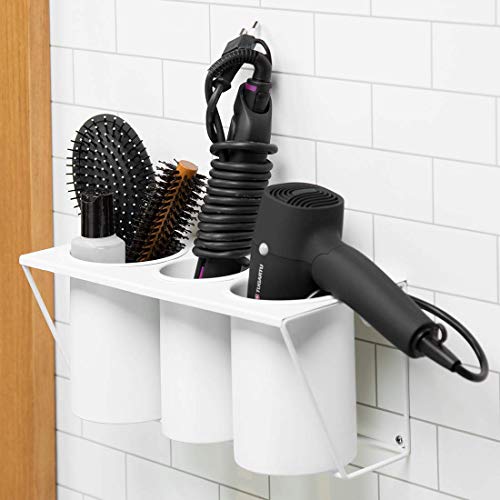 JackCubeDesign Wall Mount Hair Dryer Holder Hair Styling Product Care Tool Organizer Bath Supplies Accessories Tray Stand Storage Bathroom Steel (White) MK470A - color: White