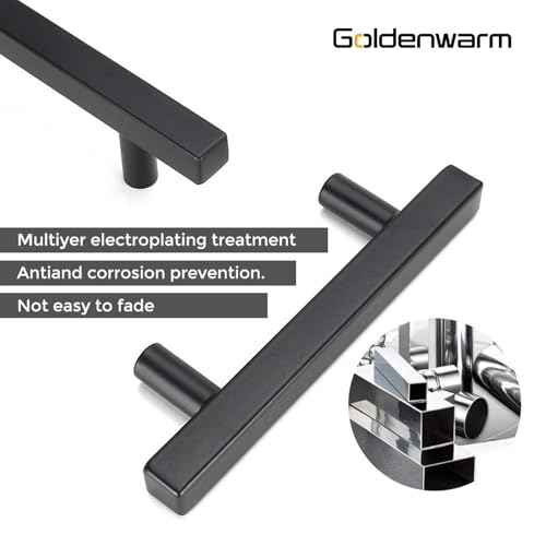 Goldenwarm 25 Pack Black Cabinet Handles 2-1/2"(64mm) Matte Black Cabinet Pulls T Bar Drawer Pulls for Kitchen Cupboard & Drawer Hardware - color: Black, size: 2-1/2 Inch Hole Center