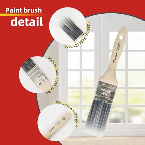 Wesquer 2 Inch Professional Paint Brushes 12-Pack, Premium Synthetic Bristles for Smooth Finish, Easy to Clean & Reusable for Wall, Cabinet, Interior & Exterior Painting - size: 2 inch (12 pack)