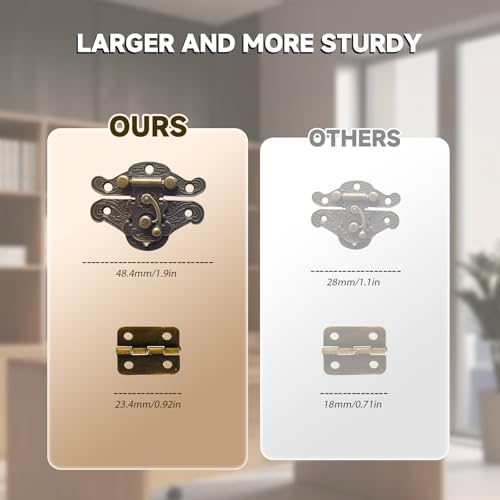 EAEDMY 36 Sets Retro Jewelry Box Hinges and Latches Hardware, Small Bronze Brass Latch for Wooden Jewelry Box and Decorative Cabinet, with Matching Screws Kit(Catch*12 + Hinges*24) (36)