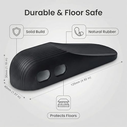 Rubber Door Stoppers for Bottom of Door, Door Stop Wedge with Self Adhesive Holder, Heavy Duty Doorstops 2 Pack, Wall Protector for Home & Office & School & Commercial Doorstop (Black)
