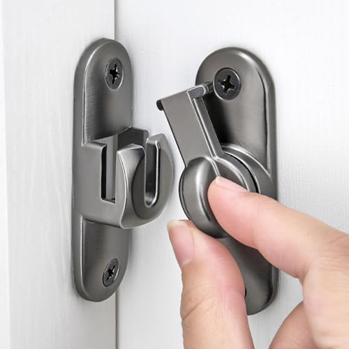 INIRET Grey Barn Door Latches,90/180 Degree Gate Lock,Flip Gate Latches Hardware,Zinc Alloy Right Angle Door Lock Latch,Door Security Sliding Door Latch Lock for Cabinets,Bathroom - color: Gray
