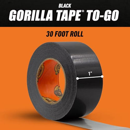 Gorilla Tape, Mini Duct Tape to-Go, 1" x 10 yd Travel Size, Black, (Pack of 2) - size: 2 Pack