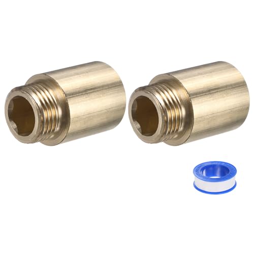 M METERXITY Shower Head Extension Arm, Brass G1/2 Male to Female Extension Pipe Fitting Adapter with PTFE Thread Seal Tape for Shower/Faucet, Pipe Plumbing Coupler 1.39"/35mm 2-Pack - size: 1.39"/35mm