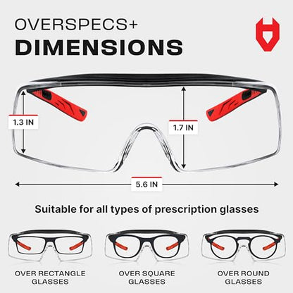NoCry Safety Glasses Over Eyeglasses for Men and Women with Anti Scratch Lenses and Integrated Side Shields — Adjustable Temples with Anti-Slip Tips — 100% UV Protective Eyewear — ANSI Z87 (10-pack) - color: Black & Red (10 Pack)