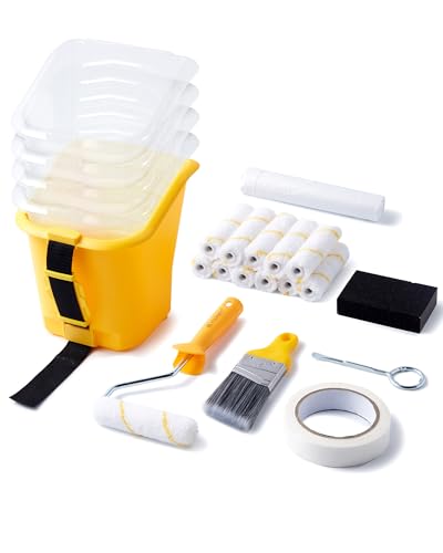 Voomey 23 Pcs Paint Bucket Hand Held, 4 Inch Paint Roller, Brush, Magnetic Brush Grip, 4" Paint Pail Liners, Ideal for Decoration, Repairs and Small Projects - color: 23 Pcs Paint Bucket Kit