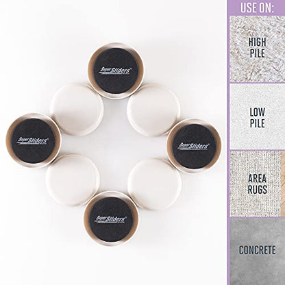Super Sliders 2 1/2" Round Reusable Furniture Sliders- Easily Move Small to Medium Sized Items Across Carpet 8 Pack Beige