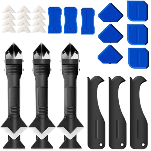Silicone Caulking Tool, 3 in 1 Silicone Remover Multi Tool, Glazing Compound Finishing Tool, Caulk Remover Tool, for Bathroom,Kitchen,Floor,Window,Sink Joint,Frames Seal(3 sets) - color: 3 in 1 Tool(3 Sets)