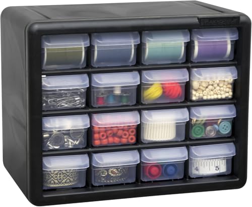 Akro-Mils 16-Drawer Plastic Cabinet for Garage Organization, Beads, Makeup Organizer, Building Bricks Storage, Teacher Toolbox, 10-1/2" W x 6-1/2" D x 8-1/2" H, 10716 Black (Pack of 4) - size: 16 Drawer (Pack of 4)