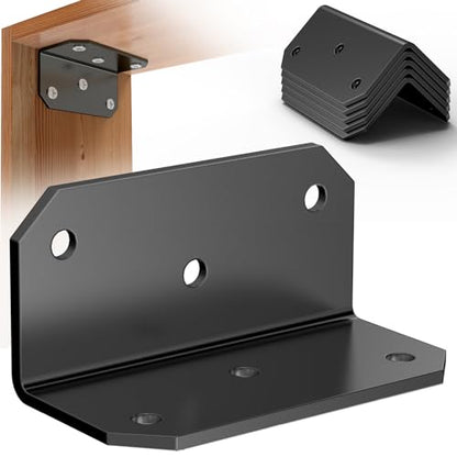 Yuleimy 4 Inch Wide L Brackets Corner Mount, 90° Angle Iron with Holes, 2x4 Galvanized Corner Brace, Gusset Angle Bracket for Wood Fence, Deck Post, Shelves, Beams, Beds, Black (4 PCS) - size: 4PCS Black