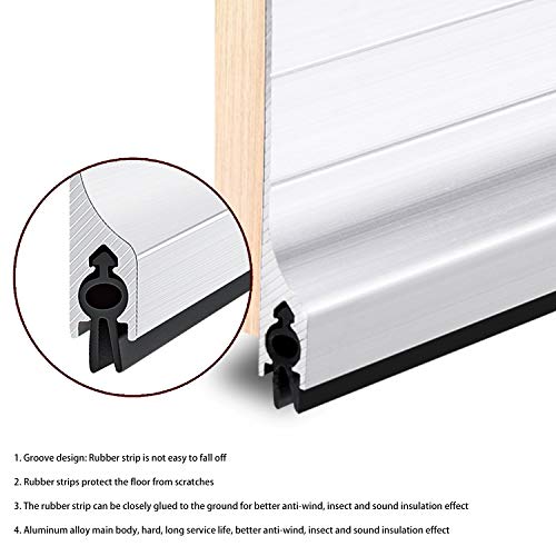 42 inch Door Draft Stopper Bottom Mice Seal Strip Metal Noise Blocker, Aluminium Mouse Sweep 2" Height, Silver