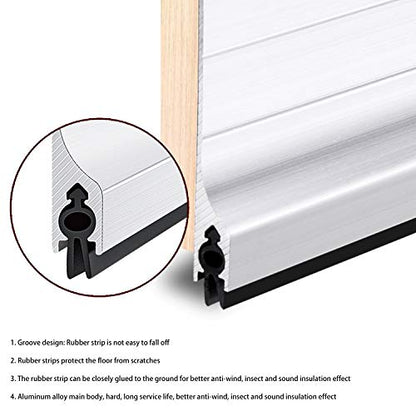42 inch Door Draft Stopper Bottom Mice Seal Strip Metal Noise Blocker, Aluminium Mouse Sweep 2" Height, Silver
