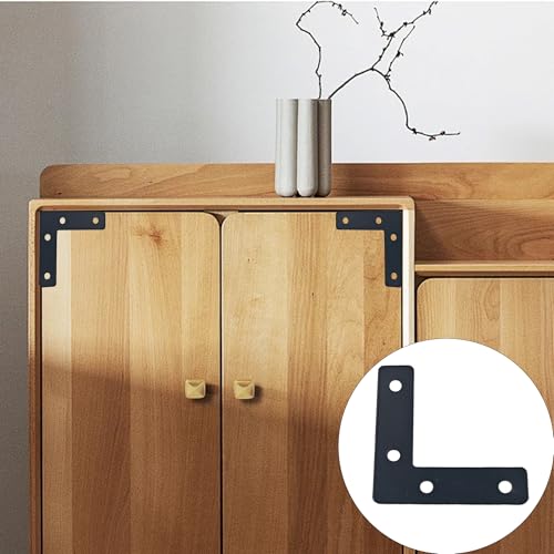 10PCS (80x80mm) Flat L Brackets Corner Braces, Heavy Duty Steel Right Angle Support Plates for Furniture, Shelves, Photo Frames, Cabinet Repair (Black) - size: 3.15" x 3.15", style: Black
