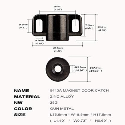 Keenkee 2 Pack Magnetic Cabinet Door Catch with Neodymium Magnet Cabinet Latch Magnetic Closure Hardware for Kitchen Cupboard and Closet Door Closing, Black Tone Gun Metal - color: Gun Metal 2ps