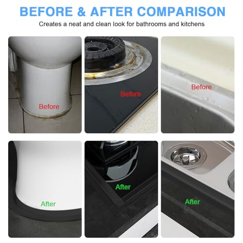 2 Rolls Caulk Tape Self Adhesive, Black Waterproof Toilet Tub Shower Caulking Sealant Strip, Bathroom Kitchen Peel & Stick Floor Tile Contact Paper Wallpaper DIY Home Improvement Decor Accessories - style: Black
