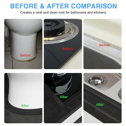 2 Rolls Caulk Tape Self Adhesive, Black Waterproof Toilet Tub Shower Caulking Sealant Strip, Bathroom Kitchen Peel & Stick Floor Tile Contact Paper Wallpaper DIY Home Improvement Decor Accessories - style: Black
