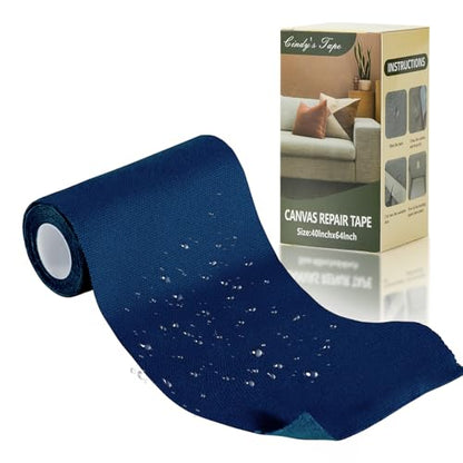 Linen Canvas Repair Tape, 4×63 Inches Blue Waterproof Self-Adhesive Patch for Outdoor Gear, Durable Fabric Tape for Boat Covers, Tents, Couch, Sofas, Sun Shades, Awnings, and Lounge Chairs - color: Blue