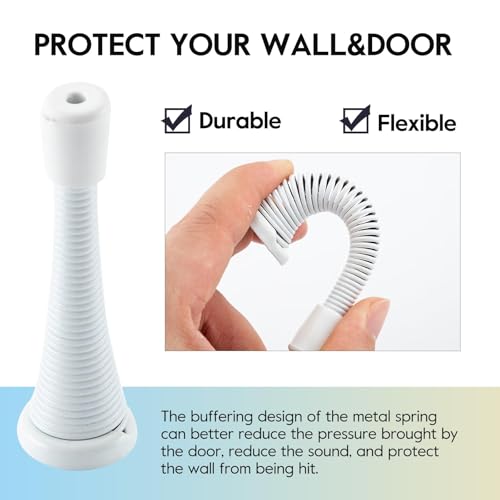 HOME MASTER HARDWARE 12 Pack Spring Door Stops, 3 Inch Wall Mounted Spring Doorstop, with Rubber Bumper, White - color: ‎White