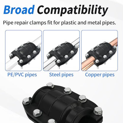Water Pipe Repair Clamp Kit Leak Sealer, 1 Inch Emergency Pipe Repair Kit for Plastic and Metal Pipes OD 25MM, Replace Pipe Patch Kit Fix Leak Pip