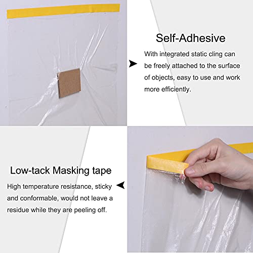 uxcell Pre-Taped Masking Film, 35.4 in x 75 Ft, Plastic Drop Cloth with Low-Tack Painters Tape for Painting Protection - size: 35.4 in x 75 Ft