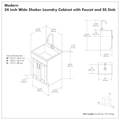 SIMPLIHOME Modern Wide Shaker All-in-One 24 inch Wide Utility Sink and Laundry Cabinet in Pure White Finish, Transitional Stainless Steel Sink Cabinet for Laundry Rooms with High-Arch Chrome Faucet - color: White, size: 24 Inch