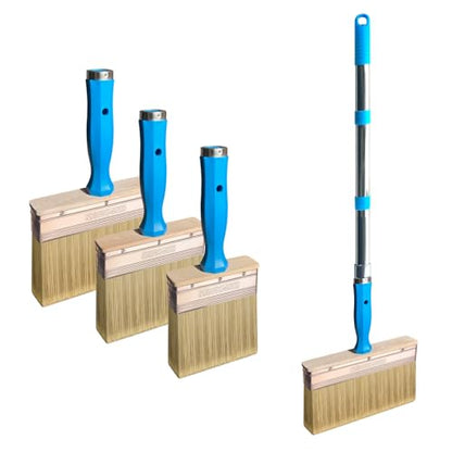 Deck Stain Brush, 3 PCS Wide Paint Brushes (4", 5", 6") for Faster Coverage with 1 Piece Extension Pole (33.5"), Stain Brushes for Wood, Deck, Walls, Fence and House - color: With Pole, 4", 5", 6"
