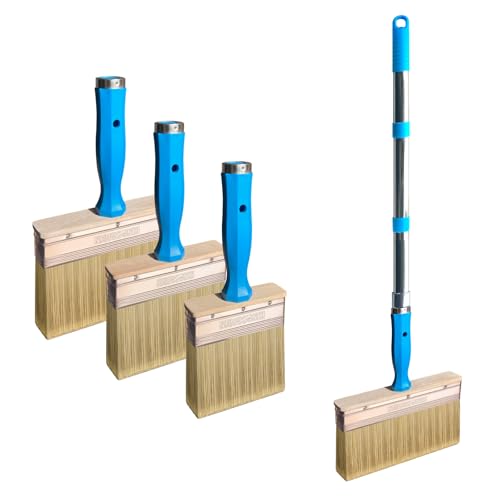 Deck Stain Brush, 3 PCS Wide Paint Brushes (4", 5", 6") for Faster Coverage with 1 Piece Extension Pole (33.5"), Stain Brushes for Wood, Deck, Walls, Fence and House - color: With Pole, 4", 5", 6"