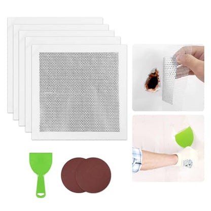 Drywall Repair Kit, 10Inch Drywall Patch Kit Self Adhesive Aluminum Plasterboard Wall Patches Quick Fix Plaster Wall with Scraper for Plaster Roof Drywall Crack Repair (8Pcs Kit)