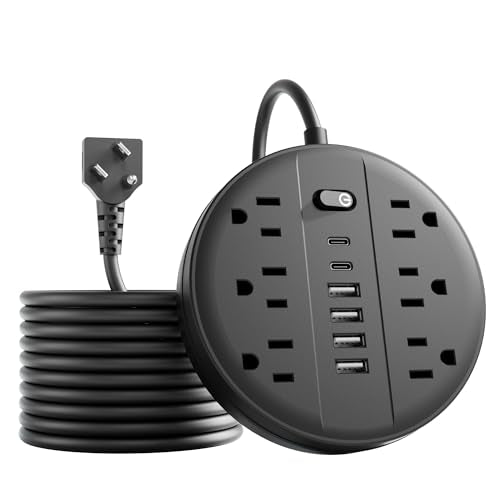 5 FT Surge Protector Power Strip, Extension Cord with Multiple Outlet, 6 AC Outlets, 4 USB & 2 USB C Ports & Control Switch, Portable Outlet Extender, Flat Plug, Wall Mount for Office Home Dorm,Black - color: Black, size: 5 ft