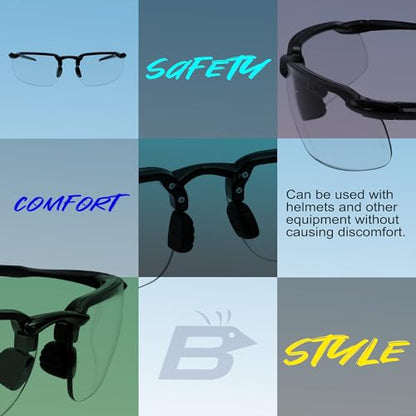 Birdz Skyline Auto-Darkening Safety Glasses Photochromic Transitional Sunglasses Black w/Anti-Fog and UV Protection ANSI Z87.1+