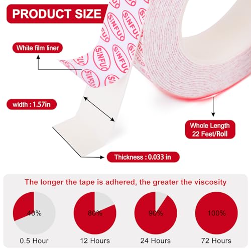 Sinfuo Double Sided Foam Tape Heavy Duty, Removable Damage Free Adhesive Tape, Residue Free Tape Picture Hanging Adhesive Strips Suitable for Indoor and Outdoor Installation Home Office(1.57" x 22Ft) - size: 1.57in x 22ft