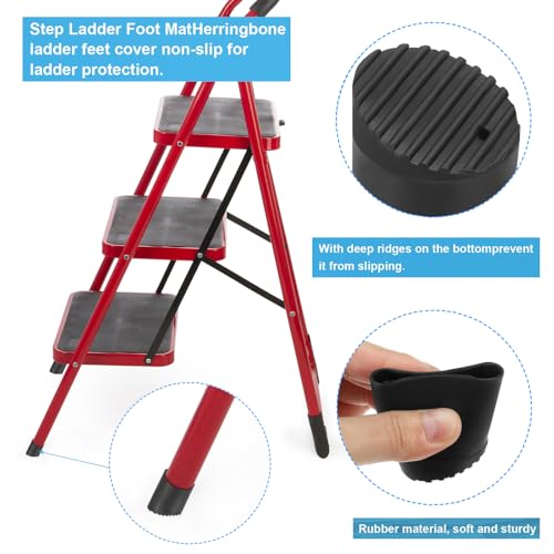 PATIKIL Step Ladder Foot Mat, 4 Pack 1.25inch/32mm Herringbone Ladder Feet Cover Non-Slip Rubber Cap Round Accessories Replacement for Ladder Protection, Black