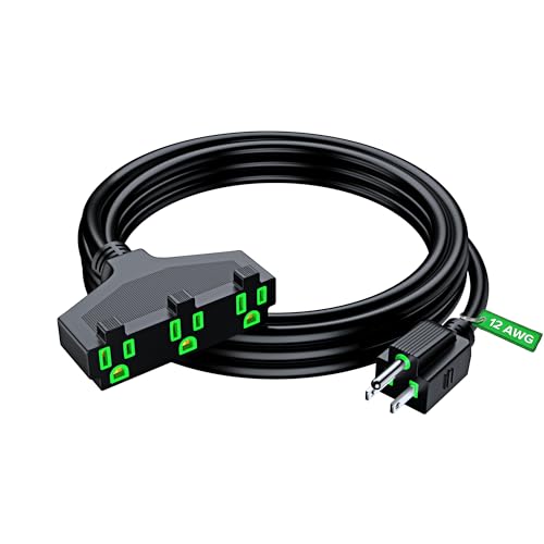 Maximm 12/3 Extension Cord 10 Feet, 12AWG, Black ETL Listed, 3 Prong Plug 3-Outlet SJTW Heavy Duty Indoor, Weather Resistant - Power Cord for Garden, Lawn, Appliances, 10ft - size: 10 Feet, style: 12AWG