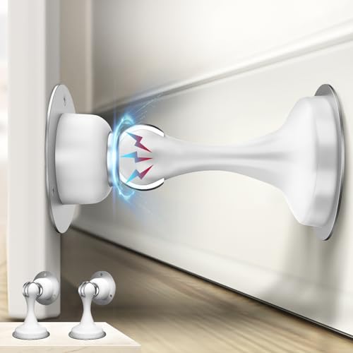 Magnetic Door Stoppers 2 Pack, Door Stops for Wall and Floor Mounting, Door stoppers for Bottom of Door Door Holder Keep Door Open, No Drilling Door Stop with 3D Adhesive Tapes - style: 2 Pack-White