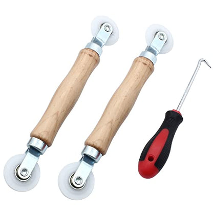 3 Pcs Window Door Screen Repair Kit, Screen Spline Roller Tool with Wooden Handle & Nylon Bearing Wheels and Removal Hook