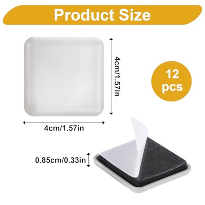 12Pcs Furniture Sliders, 1.5 Inches Self-Adhesive Furniture Sliders Pads, Square Reusable Furniture Moving Glides Sliders for Carpet Hardwood Floors Heavy Sofa Chair Table Couch Cabinet Fridge