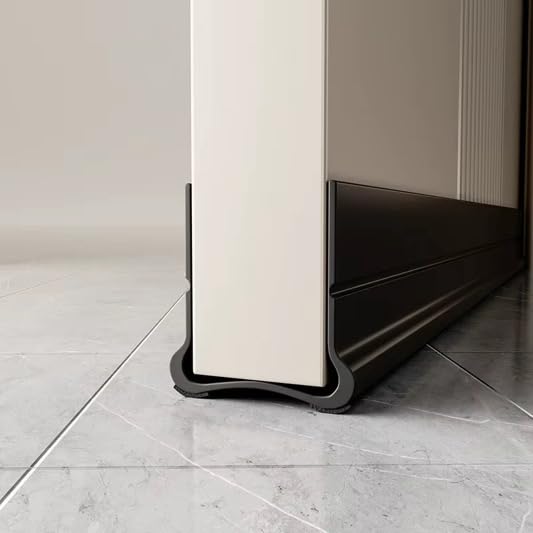 Flexible Adhesive PVC Door Bottom – 39” Long | Fits Standard 1 3/4” Doors | Self Stick Under Door Draft Stopper | Weather Stripping Seal for Noise, Dust, Air & Bug Protection (Black, 39" Long) - color: Black
