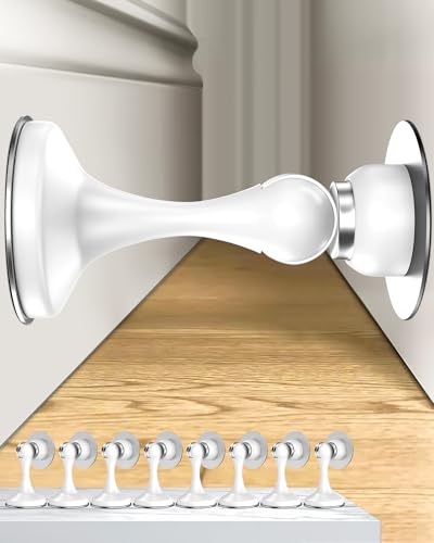 Crosize Magnetic Door Stoppers 8 Pack, Stainless Steel Door Stops for Wall and Floor Mounting, Door Holder Keep Door Open, No Drilling Door Stop with 3D Adhesive Tapes, White - color: White, size: 8 Pack