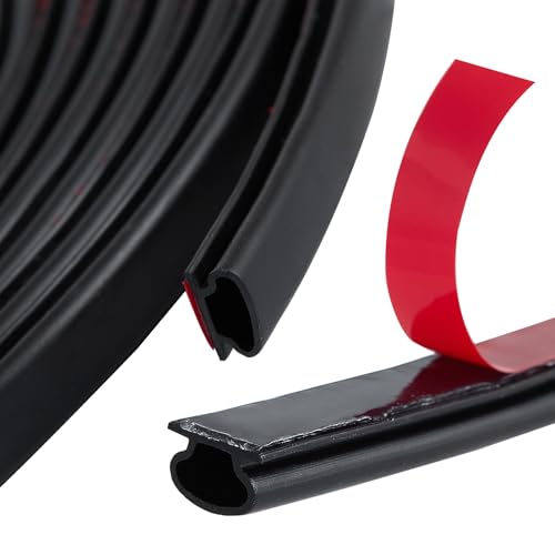 QDiShi Black Rubber D-Shape Weather Stripping Door Seal Strip 0.39x0.23 Inch, Self-Adhesive Soundproofing Gap Draft Stopper for Door Frame, Window, Noise Reduction(20FT) - color: Black