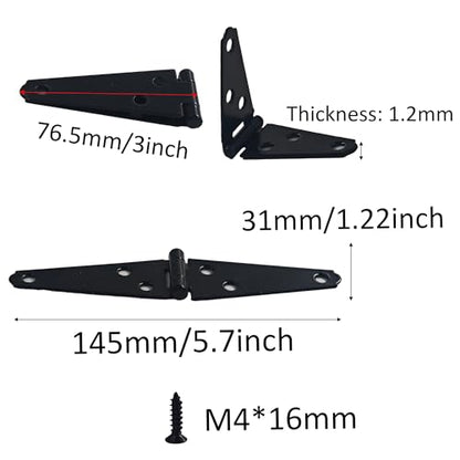 6Pcs 3-Inch Heavy Duty Iron Strap Hinges, Matte Black Gate Tee Hinges for Shed, Fence, Cabinet, Wood Gate Applications with Mounting Screws - size: 3 Inch