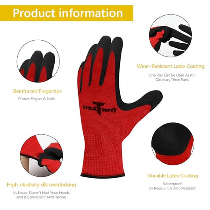 gardening gloves,garden gloves for women,Breathable latex dipped,Suitable for weeding and warehouse handling - color: 4 Pairs Red Gloves