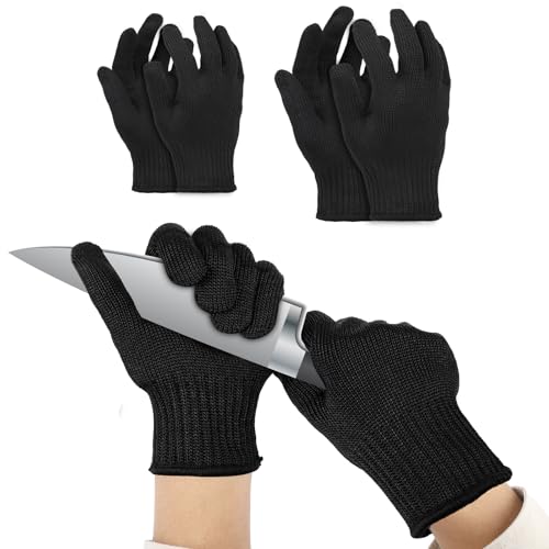 Cut Resistant Gloves, Level 5, Non-Slip Grip, Machine Washable, for Kitchen, Oyster Shucking, Woodworking - color: Black(female)