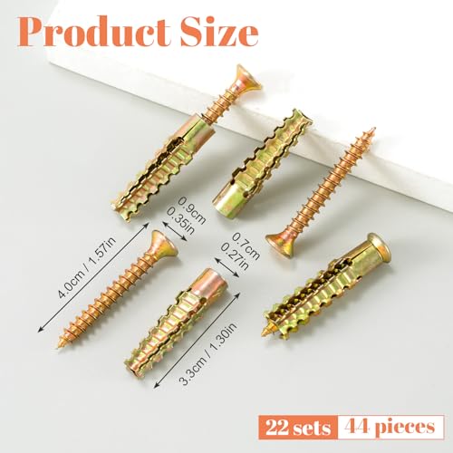 HINZIC 22 Set Steel Wall Anchors with Screws (#51-4/7), Loose Hinge Hole Repair Kit, Heavy Duty Steel Wall Anchors for Hollow-Wall, Wooden, Concrete Wall (7x33mm) - size: #5×1-4/7